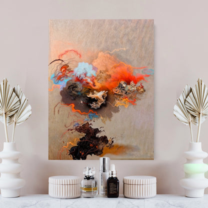 Canvas Print Ethereal Unfolding II with abstract fiery smoke on beige textured canvas on Tampa Home & Garden Store