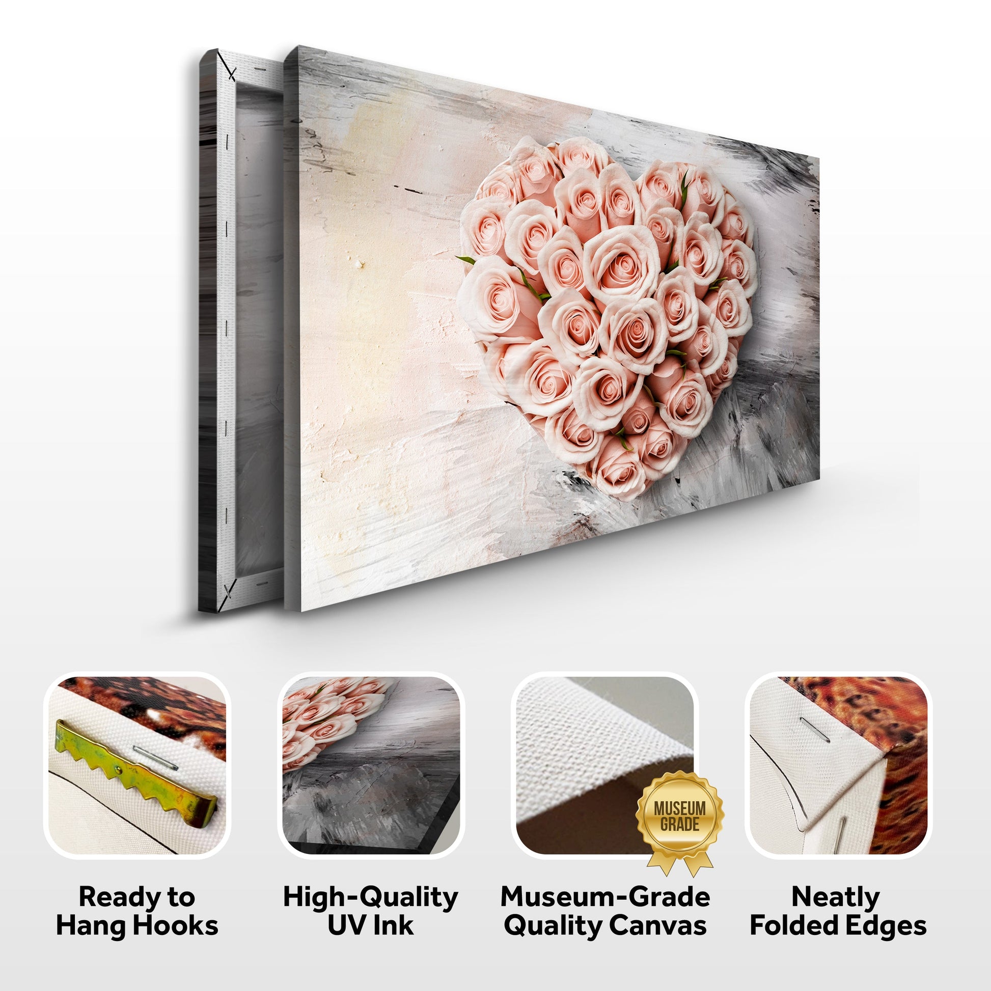 Floral Heart Wall Art II canvas by Tailored Canvases with pale pink roses forming a heart on wood on Tampa Home & Garden Store
