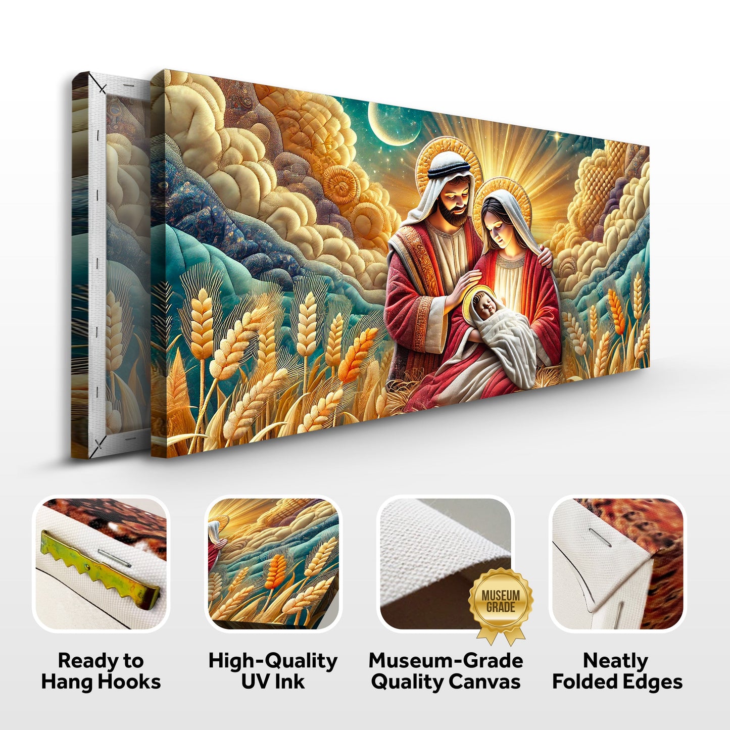 3D Faith Wall Art III canvas by Tailored Canvases, triptych Nativity in gold tones on Tampa Home & Garden Store