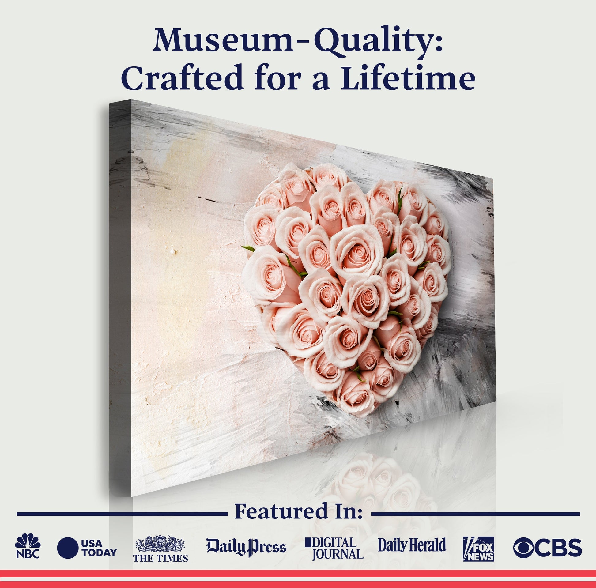 Canvas Floral Heart Wall Art II by Tailored Canvases with pink roses on textured background on Tampa Home & Garden Store