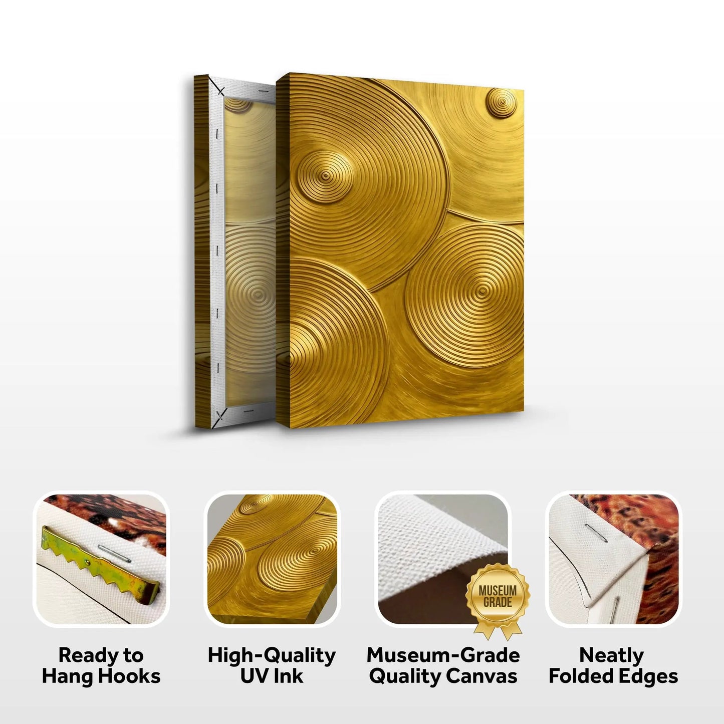 Gold Symphony Wall Art canvas set, 3-panel with gold ring texture by Tailored Canvases on Tampa Home & Garden Store