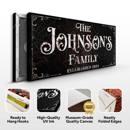 Personalized Gothic Sign canvas by Tailored Canvases, black with distressed white lettering on Tampa Home & Garden Store