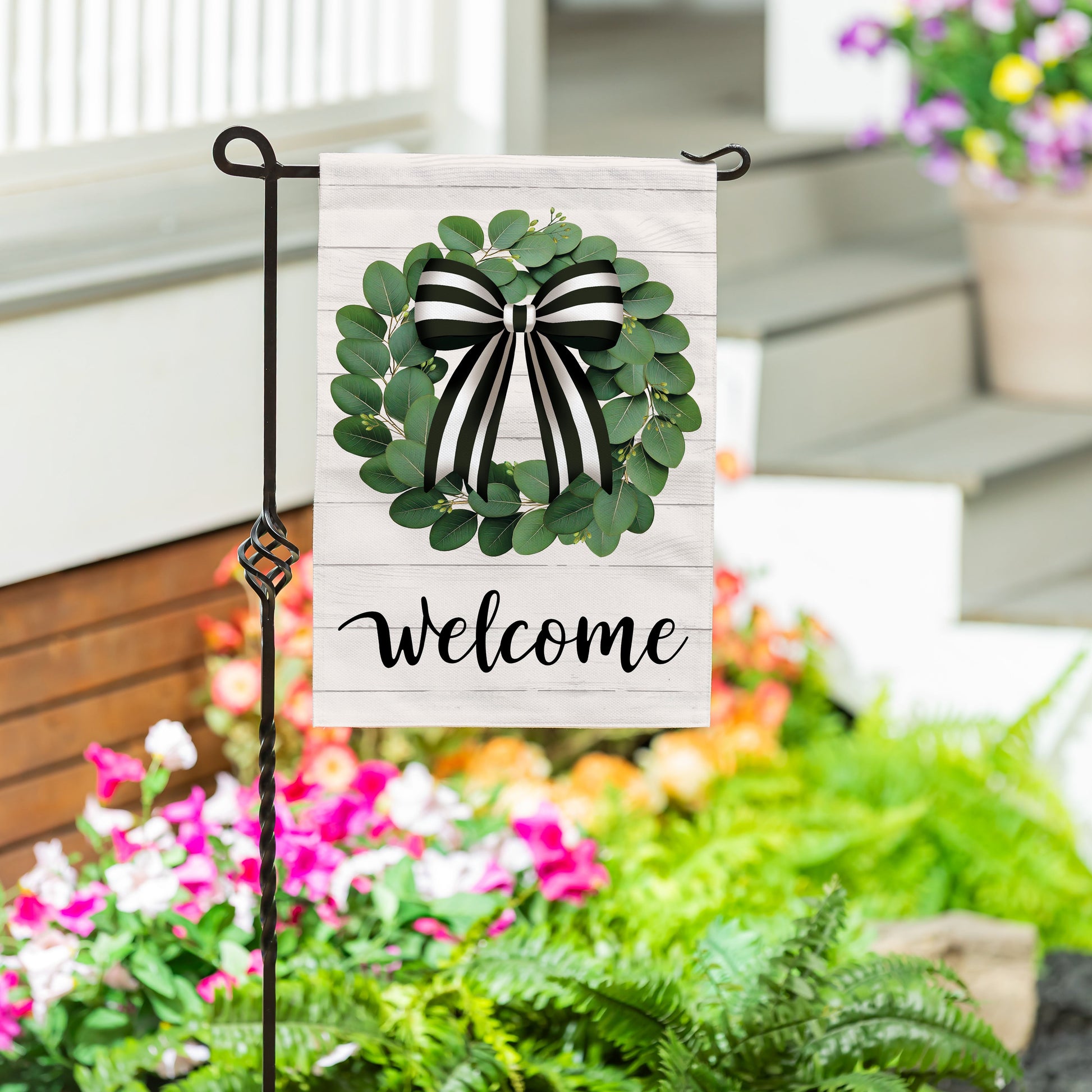 Eucalyptus Leaves Wreath Burlap Garden Flag - Tampa Home & Garden Store