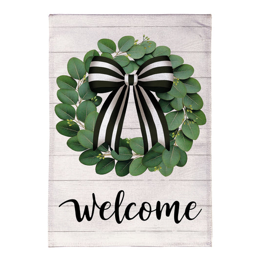 Eucalyptus Leaves Wreath Burlap Garden Flag - Tampa Home & Garden Store