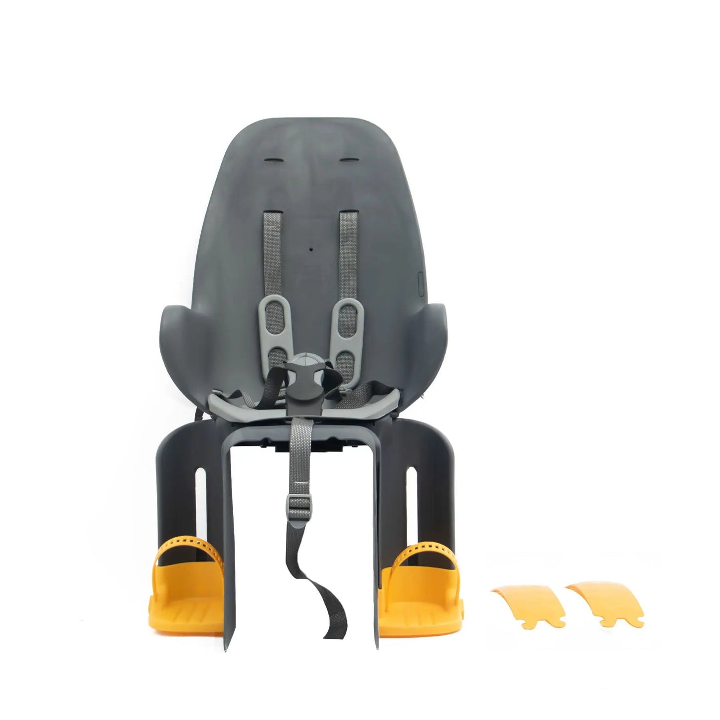 EUNORAU child bicycle seat in gray with safety harness and yellow footrests on Tampa Home & Garden Store
