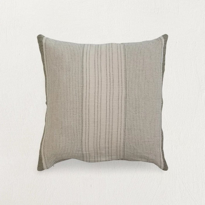 Everett Cotton Pillow Cover, Grey & Green Stripes - Tampa Home & Garden Store