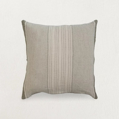 Everett Cotton Pillow Cover, Grey & Green Stripes - Tampa Home & Garden Store
