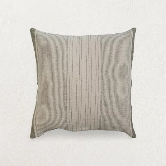 Everett Cotton Pillow Cover, Grey & Green Stripes - Tampa Home & Garden Store