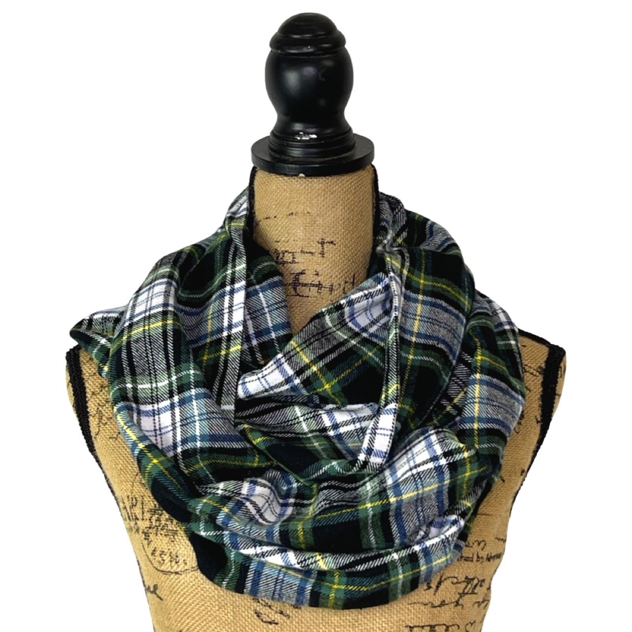 Evergreen, Black, White, Dusty Blue and Yellow Tartan Plaid Flannel Infinity or Blanket Scarf - Tampa Home & Garden Store