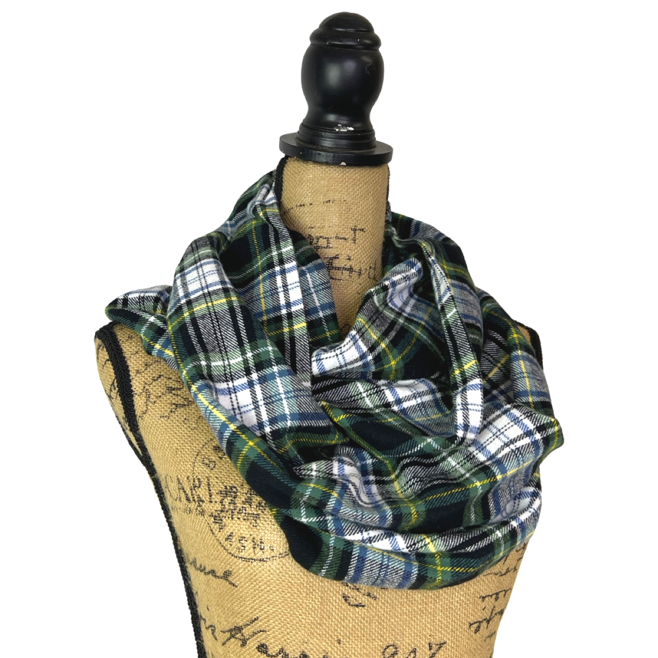 Evergreen, Black, White, Dusty Blue and Yellow Tartan Plaid Flannel Infinity or Blanket Scarf - Tampa Home & Garden Store