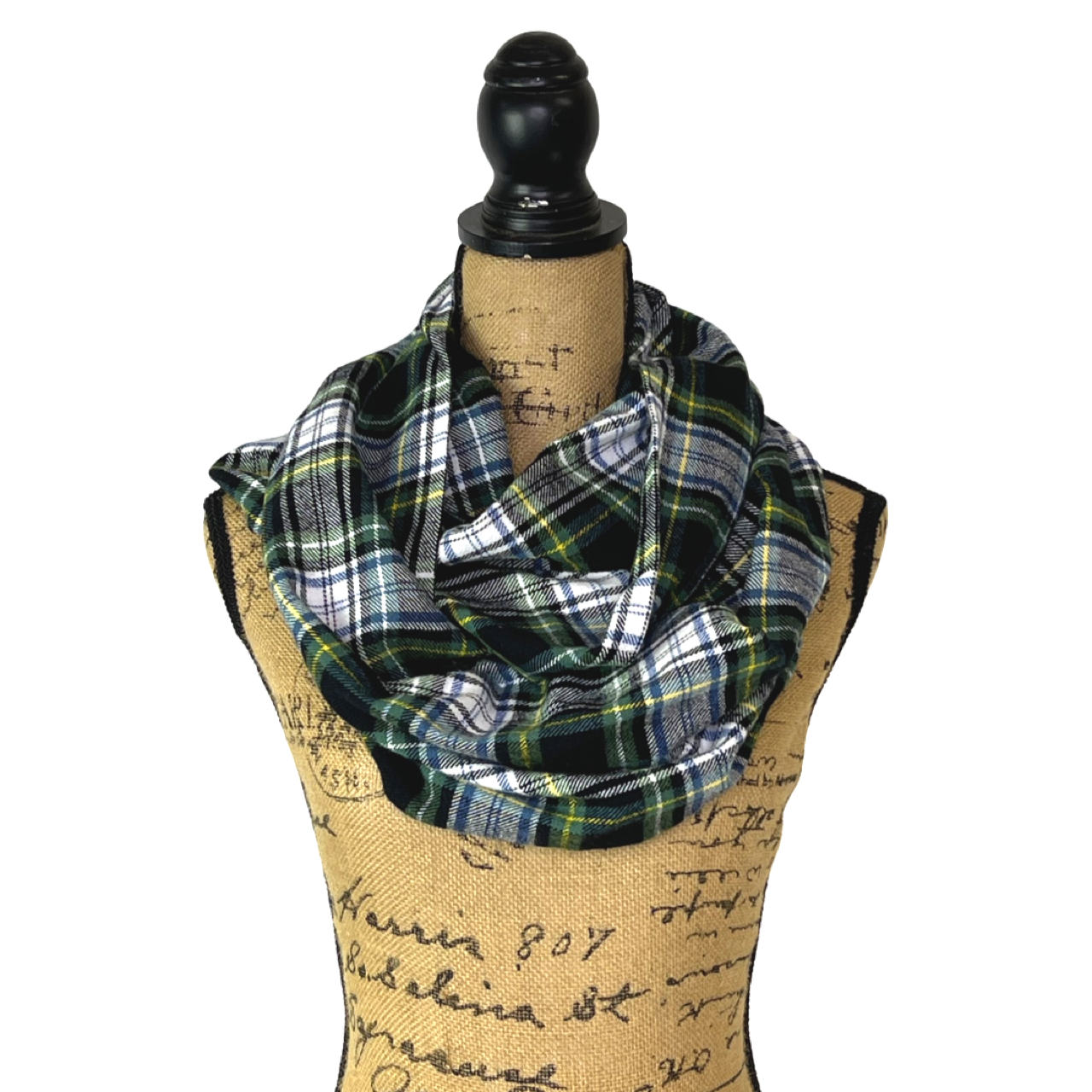 Evergreen, Black, White, Dusty Blue and Yellow Tartan Plaid Flannel Infinity or Blanket Scarf - Tampa Home & Garden Store