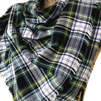 Evergreen, Black, White, Dusty Blue and Yellow Tartan Plaid Flannel Infinity or Blanket Scarf - Tampa Home & Garden Store