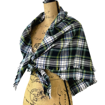 Evergreen, Black, White, Dusty Blue and Yellow Tartan Plaid Flannel Infinity or Blanket Scarf - Tampa Home & Garden Store