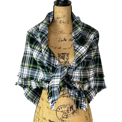 Evergreen, Black, White, Dusty Blue and Yellow Tartan Plaid Flannel Infinity or Blanket Scarf - Tampa Home & Garden Store
