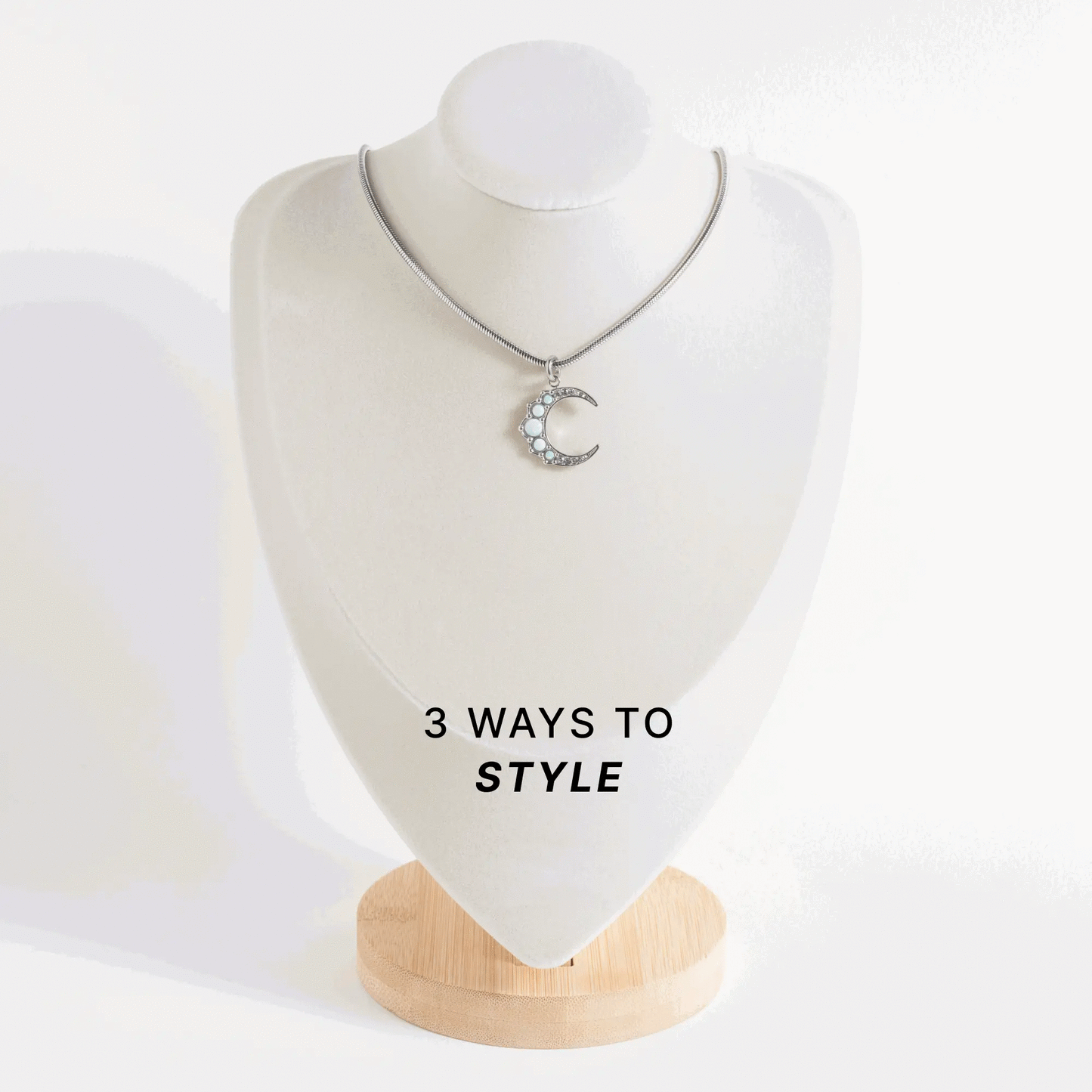 Wheat Chain Charm Layering Necklace silver chain with crescent pendant and blue stones on Tampa Home & Garden Store