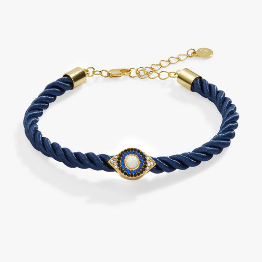 Evil Eye Adjustable Cord Bracelet navy twisted cord with gold-tone hardware centerpiece on Tampa Home & Garden Store