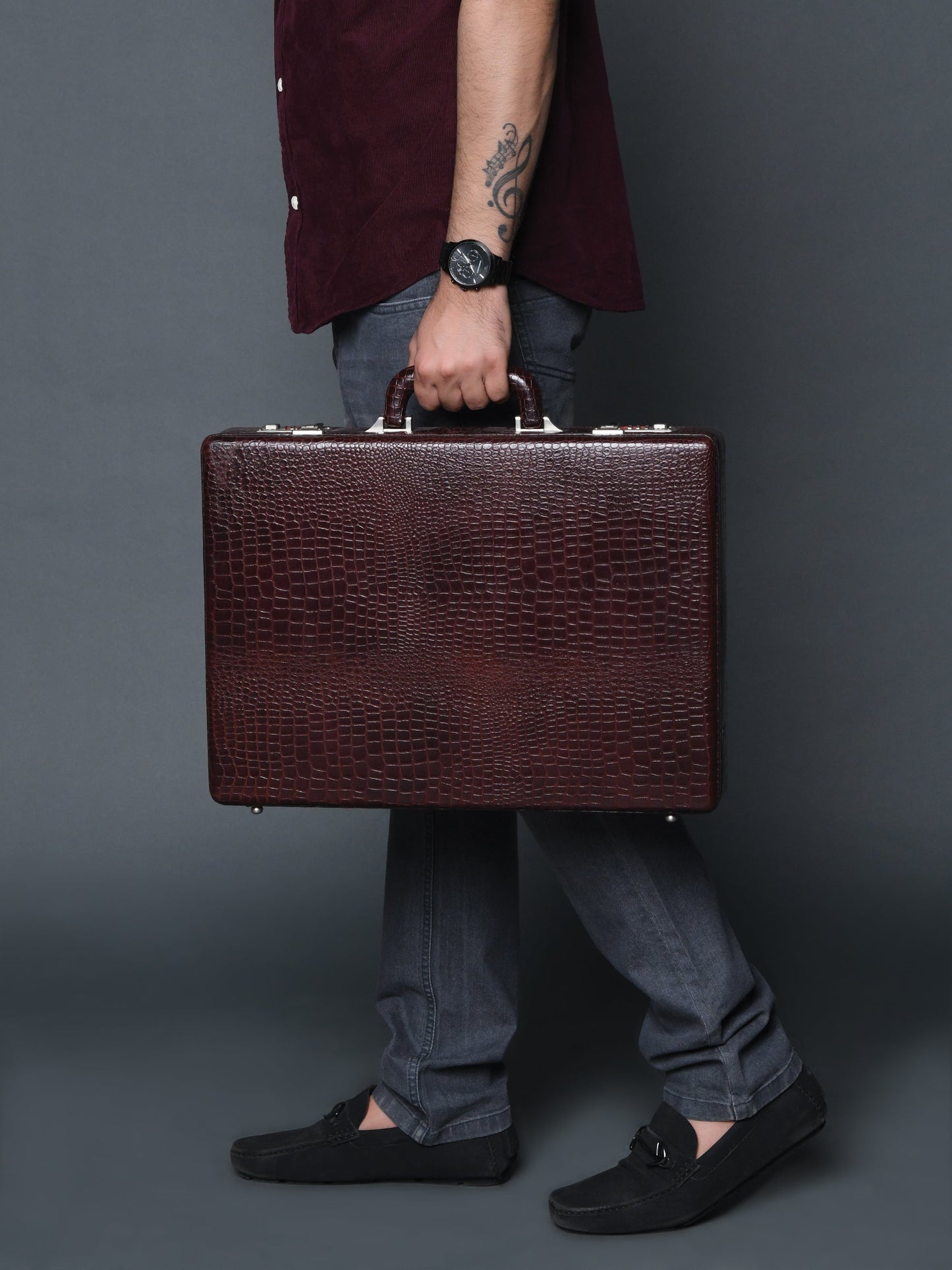 Executive Croco Leather Briefcase/Suitcase- Brown - Tampa Home & Garden Store