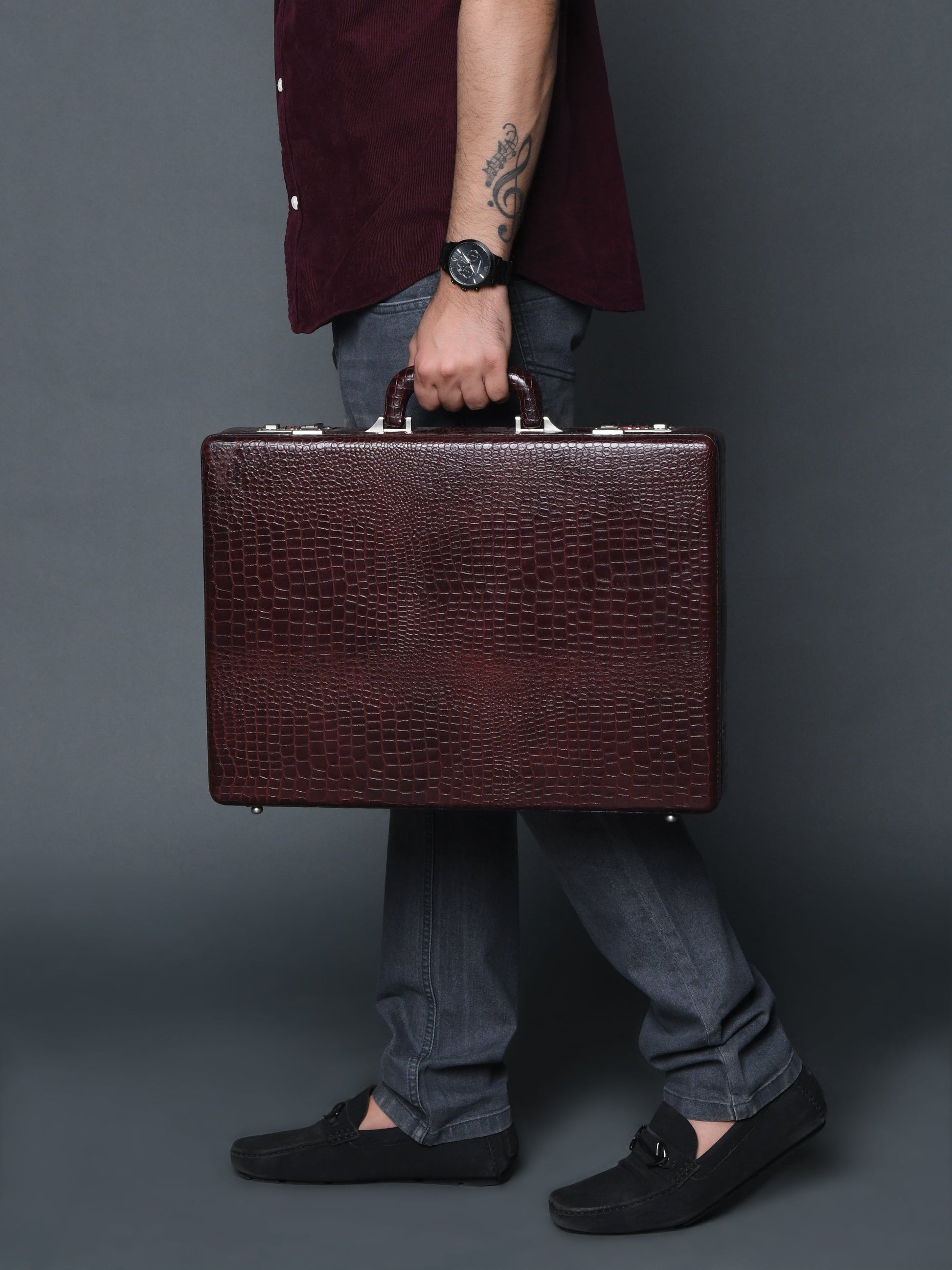 Executive Croco Leather Briefcase/Suitcase- Brown - Tampa Home & Garden Store