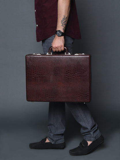 Executive Croco Leather Briefcase/Suitcase- Brown - Tampa Home & Garden Store