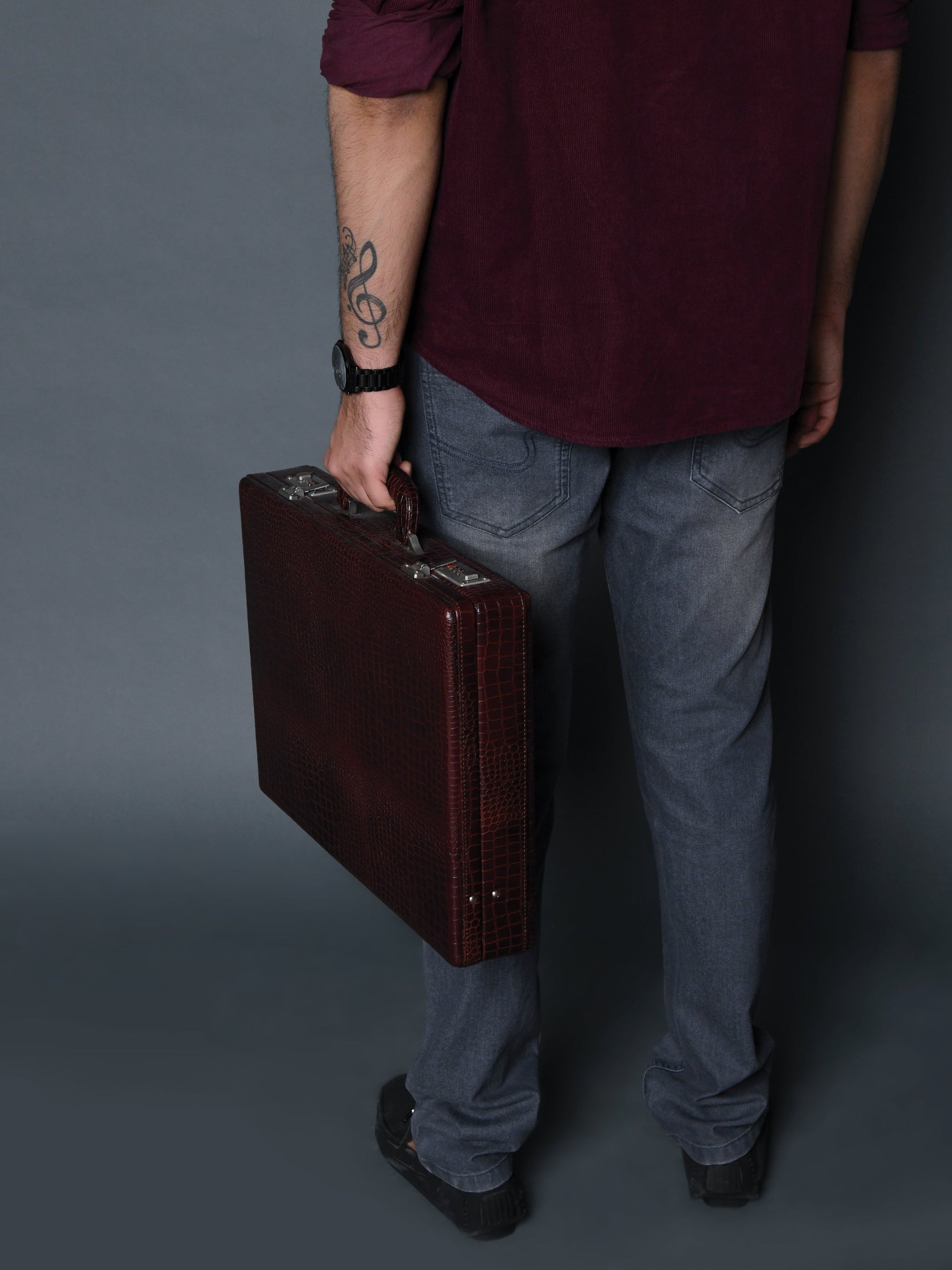 Executive Croco Leather Briefcase/Suitcase- Brown - Tampa Home & Garden Store