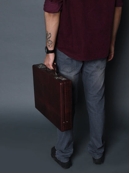 Executive Croco Leather Briefcase/Suitcase- Brown - Tampa Home & Garden Store