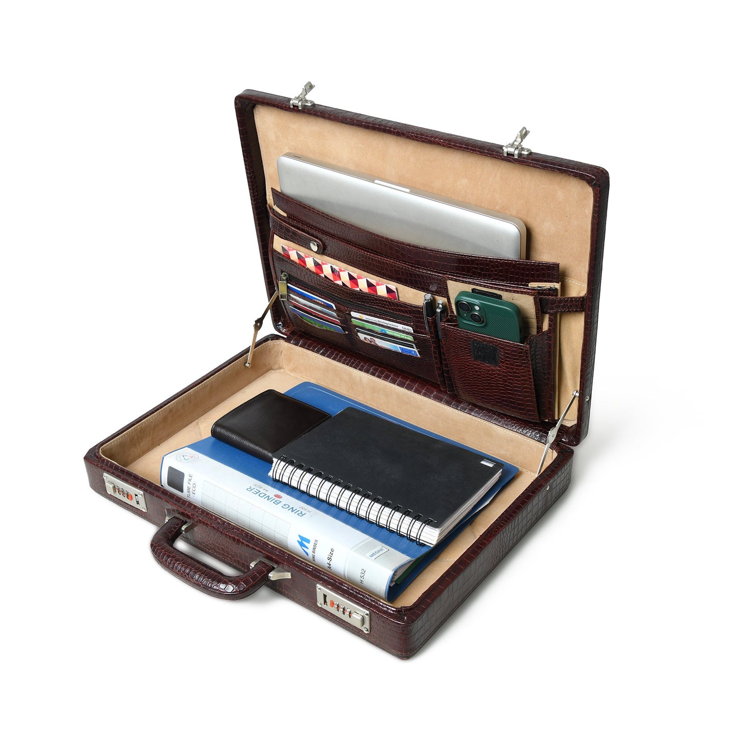 Executive Croco Leather Briefcase/Suitcase- Brown - Tampa Home & Garden Store
