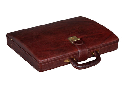 Executive Men's Leather Attache Briefcase Brown/Cherry Red - Tampa Home & Garden Store