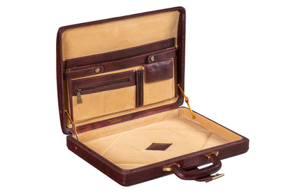 Executive Men's Leather Attache Briefcase Brown/Cherry Red - Tampa Home & Garden Store