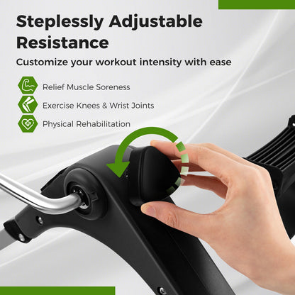Under desk pedal exerciser with LCD display, black mini exercise bike being hand adjusted on Tampa Home & Garden Store