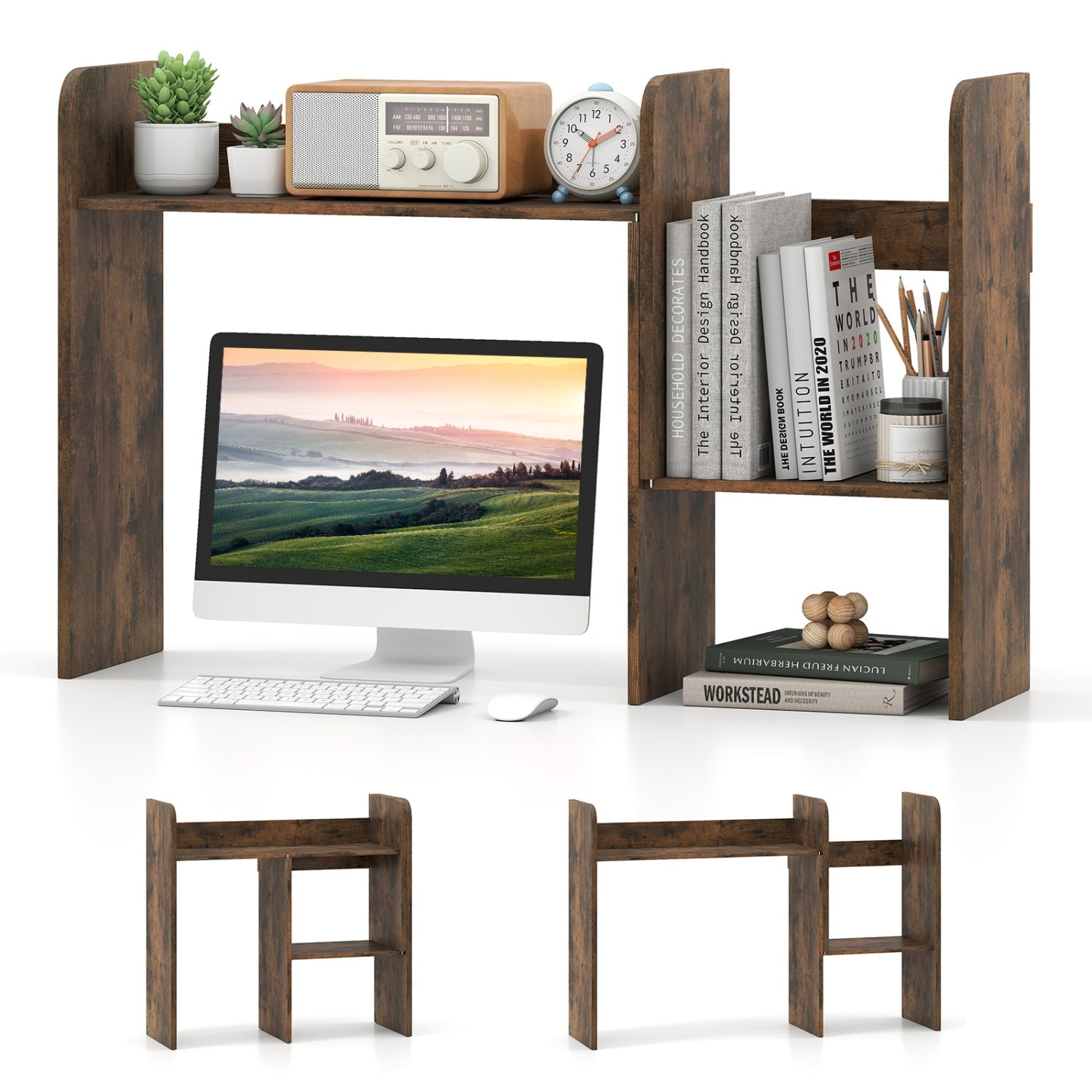 Expandable Desktop Bookshelf with Open Storage Cubes dark wood finish by DirectDeals on Tampa Home & Garden Store