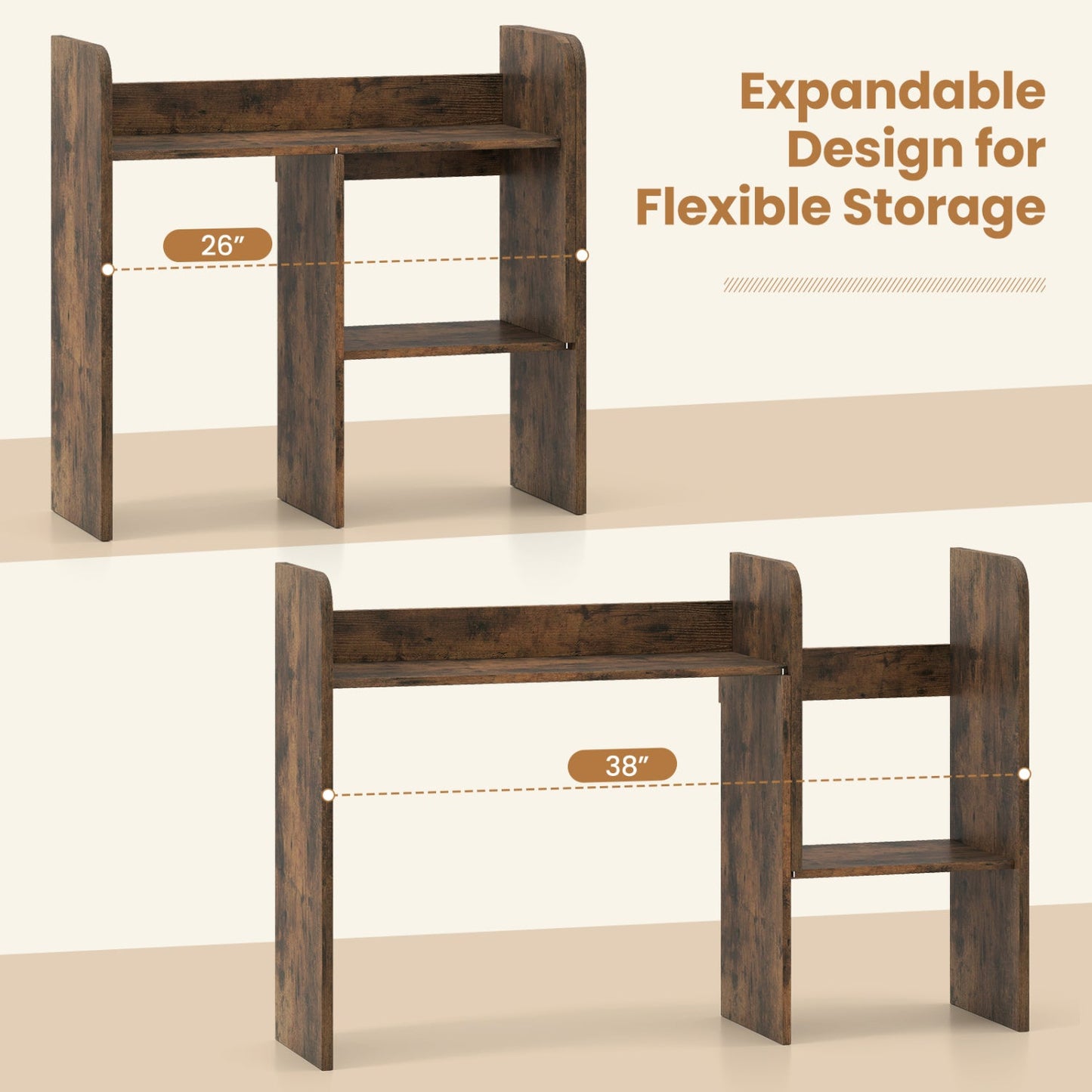 Expandable desktop bookshelf with open storage cubes, dark wood finish desk organizer by DirectDeals on Tampa Home & Garden Store