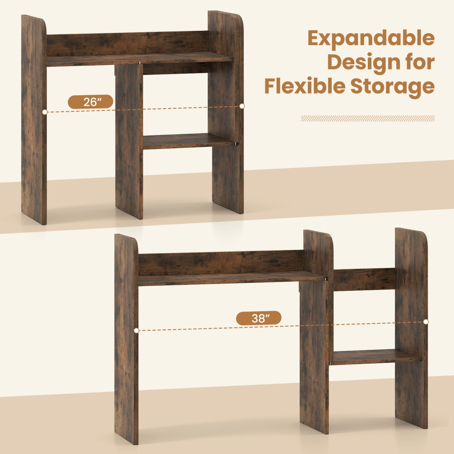 Expandable desktop bookshelf with open storage cubes, dark wood finish desk organizer by DirectDeals on Tampa Home & Garden Store