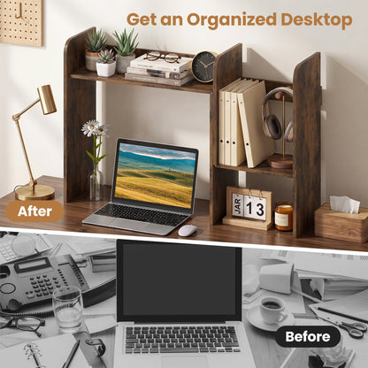 Expandable Desktop Bookshelf with Storage Cubes desk organizer in dark wood by DirectDeals on Tampa Home & Garden Store