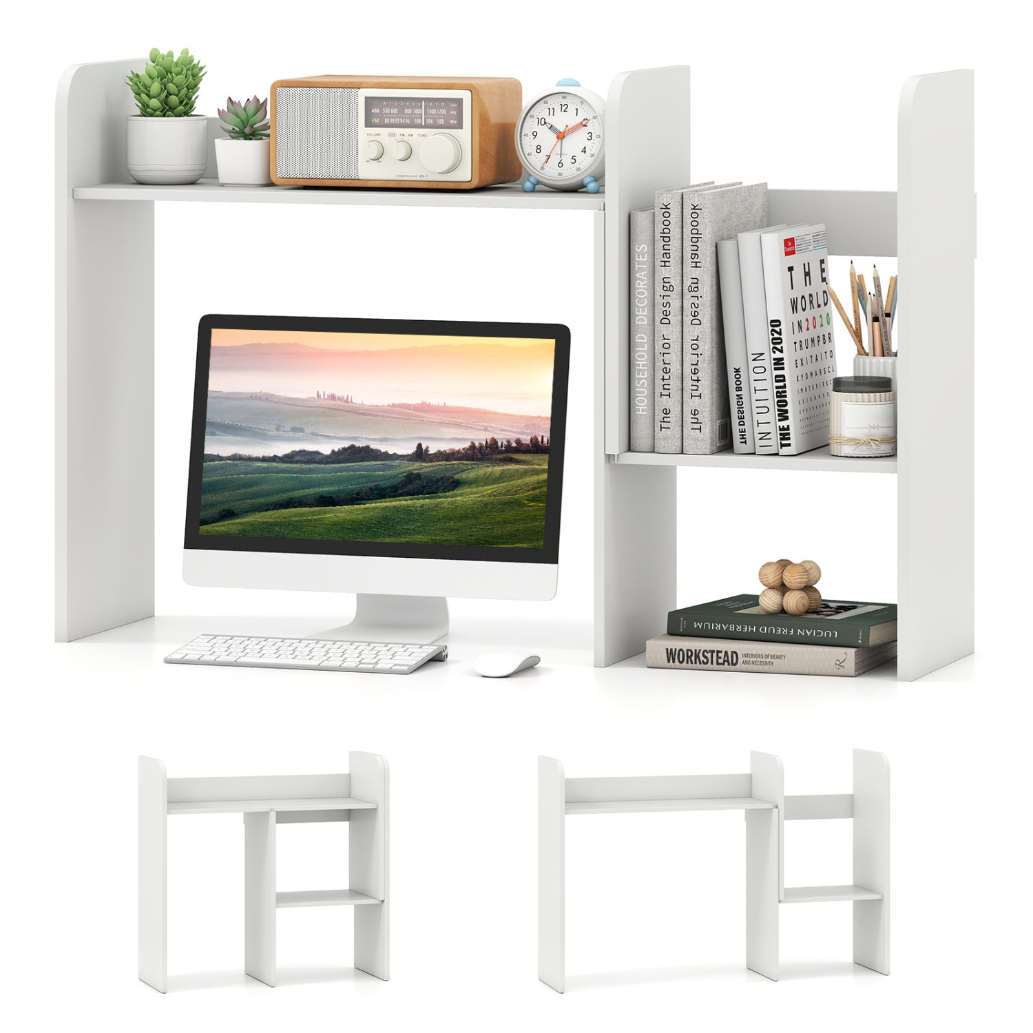 Expandable Desktop Bookshelf with Open Storage Cubes, white desk organizer on Tampa Home & Garden Store
