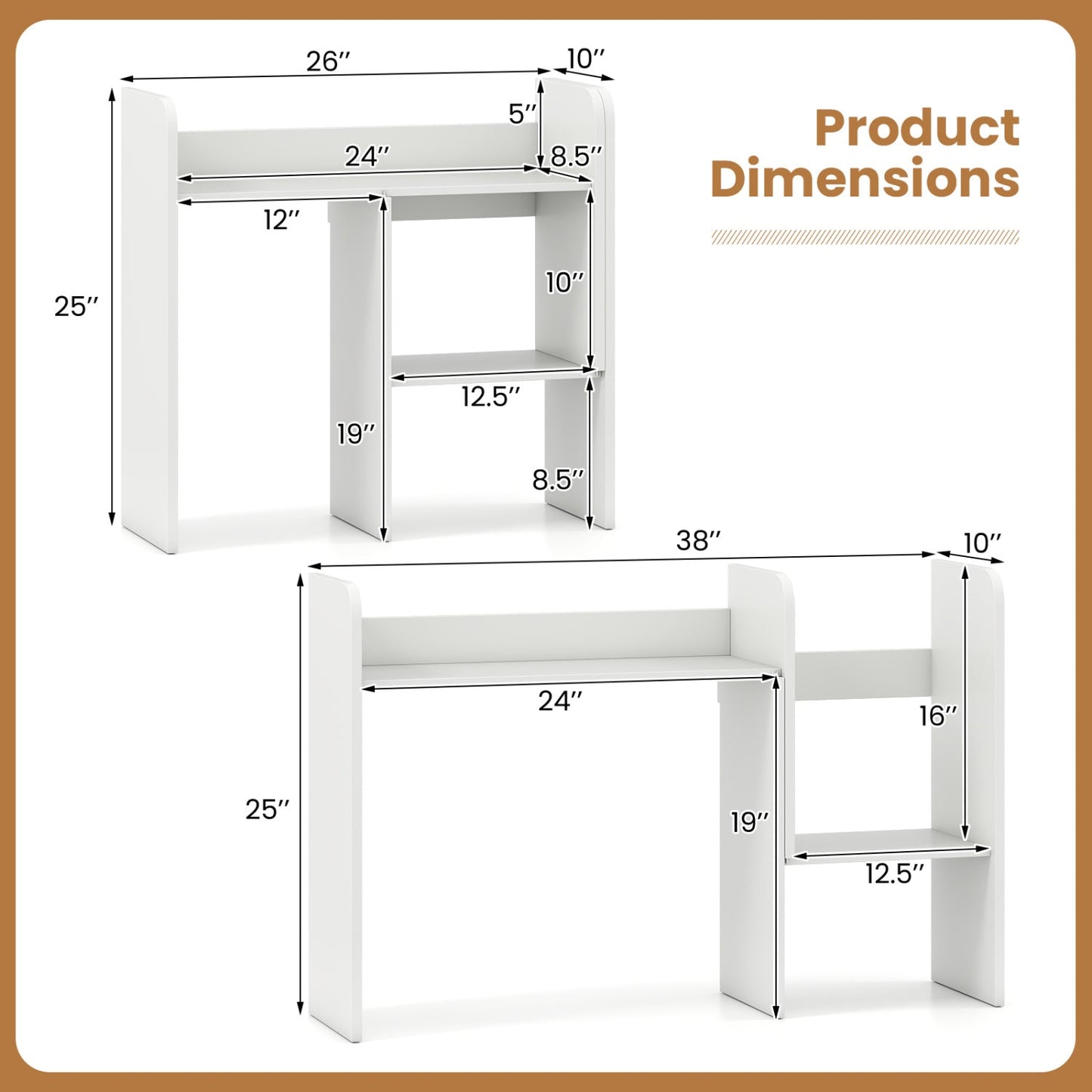 Expandable Desktop Bookshelf with Open Storage Cubes by DirectDeals, white desk organizer on Tampa Home & Garden Store