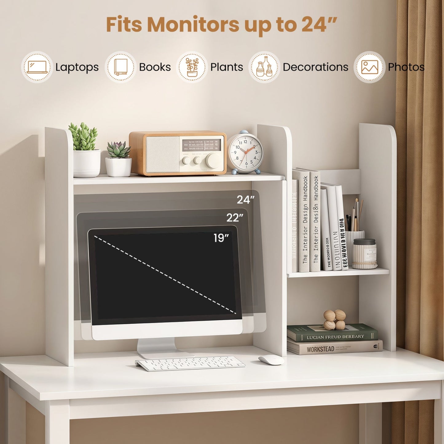 Expandable Desktop Bookshelf with Open Storage Cubes by DirectDeals, white desk organizer on Tampa Home & Garden Store
