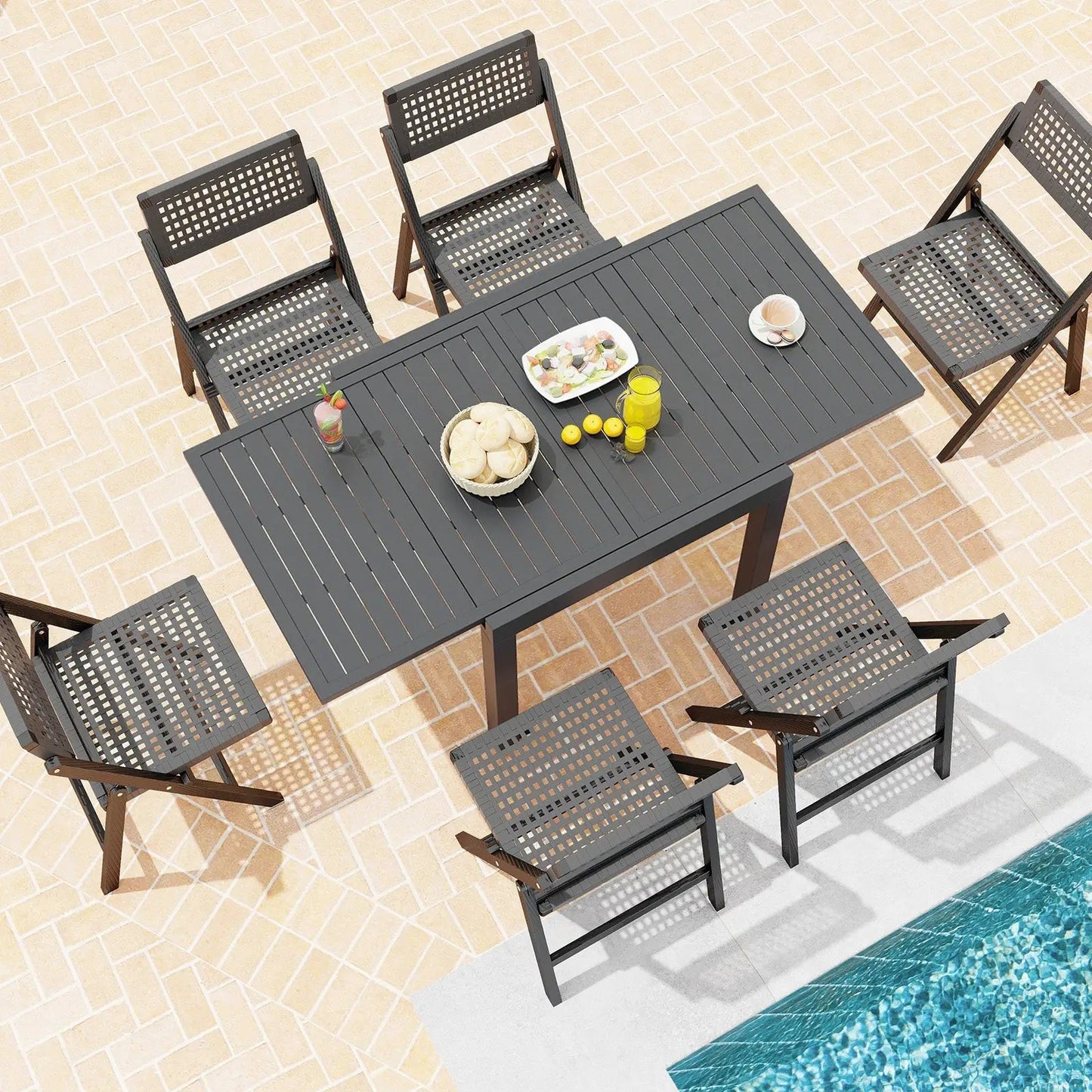 Expandable Patio Table for 4-6 Guests Aluminum
