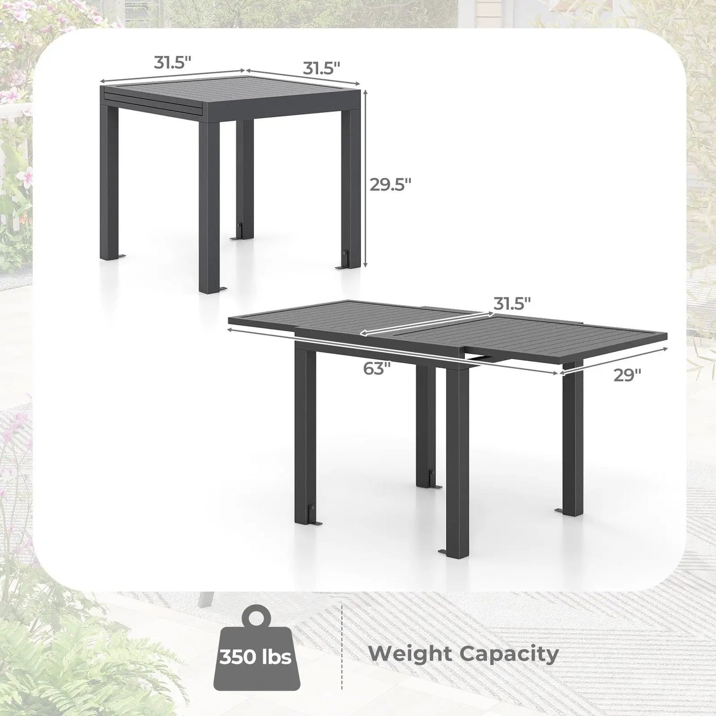 Expandable Patio Table for 4-6 Guests Aluminum