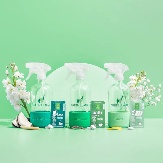 Green Llama Expert Home Cleaner Kit with Eco Clean Solution - 4-pack spray bottles mint-green on Tampa Home & Garden Store