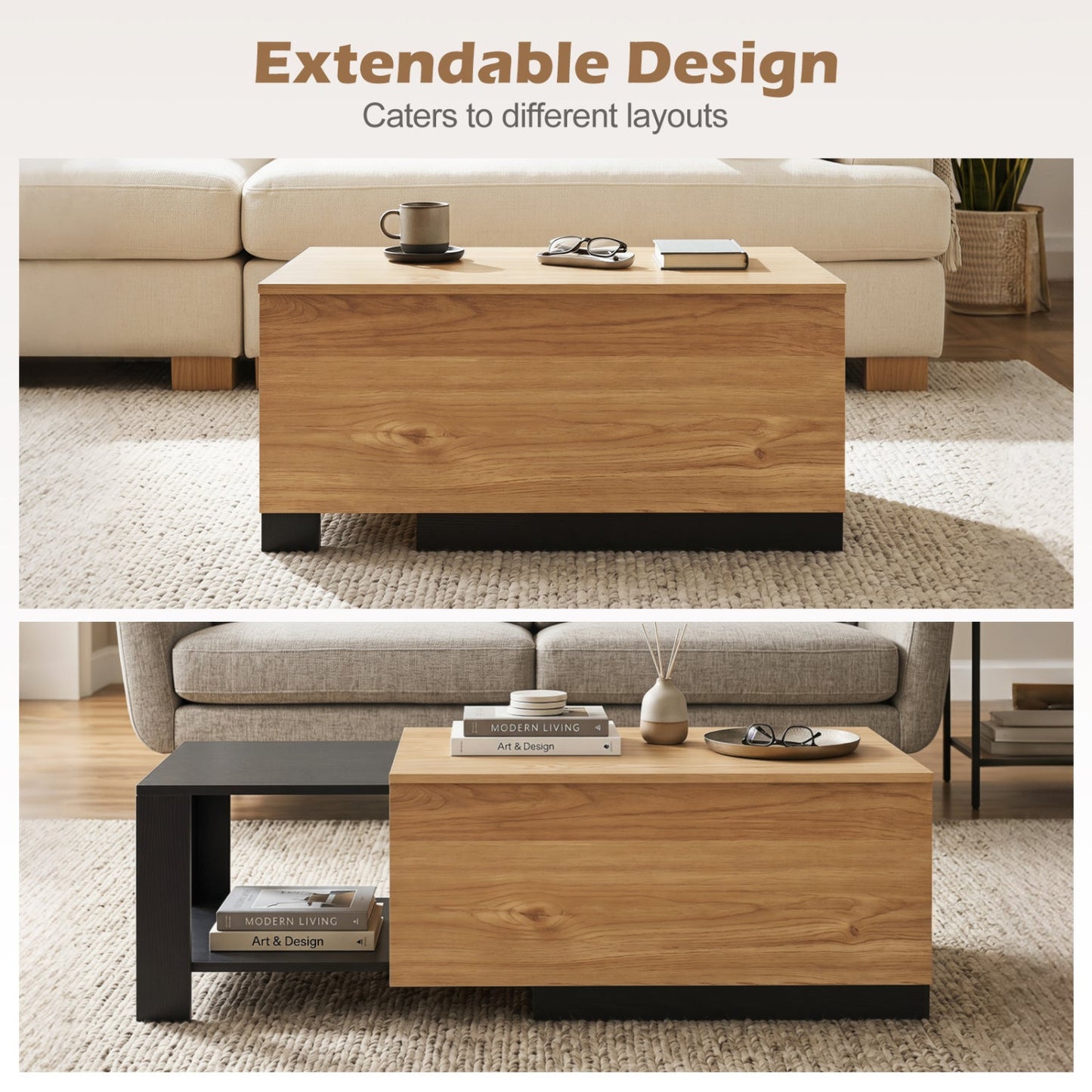Extendable Coffee Table with Hidden Storage