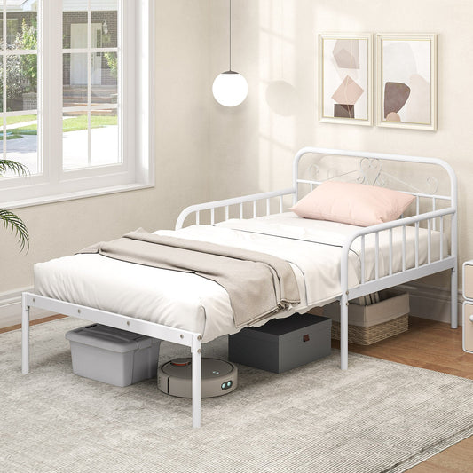 Extendable Metal Daybed to Twin Size Bed with Guardrails and Armrests-White - Tampa Home & Garden Store