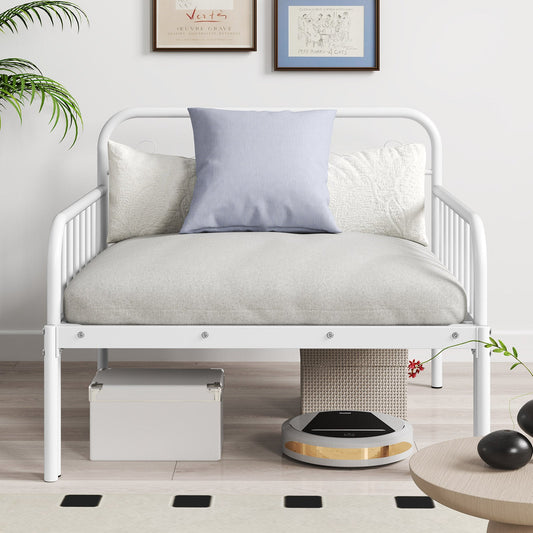 Extendable Metal Daybed to Twin Size Bed with Guardrails and Armrests-White - Tampa Home & Garden Store