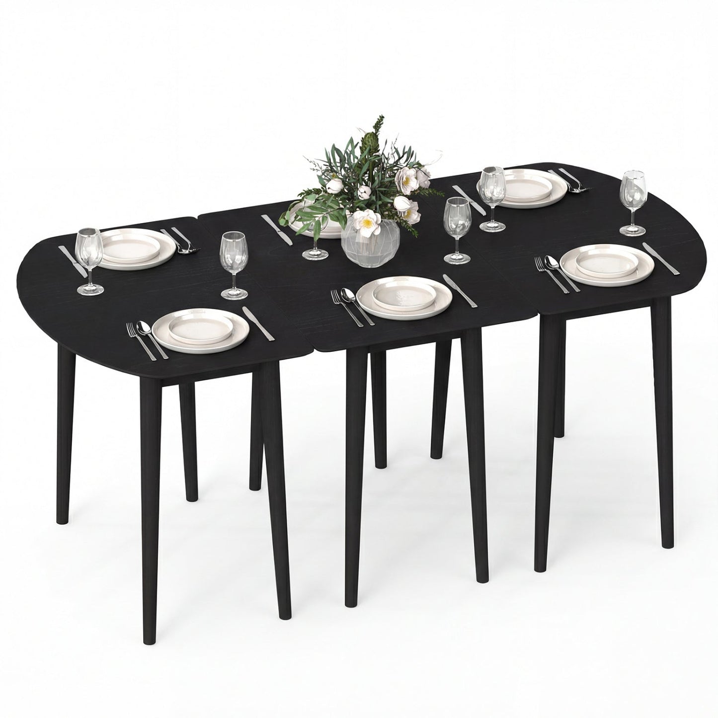 Extendable Dining Table Set with 2 Half-Round and 1 Rectangular Tables