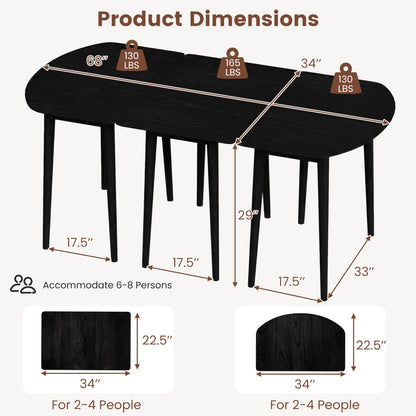 Extendable Dining Table Set with 2 Half-Round and 1 Rectangular Tables