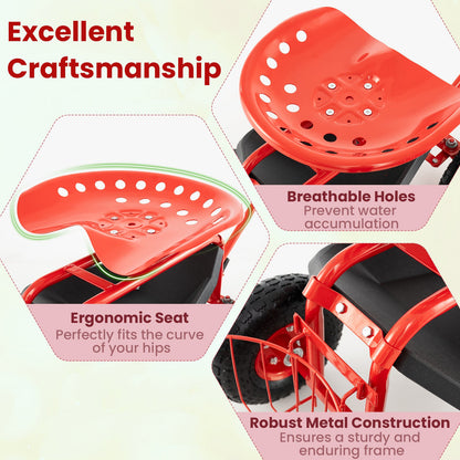 Carrito de jardín rodante con manija extensible - Rojo