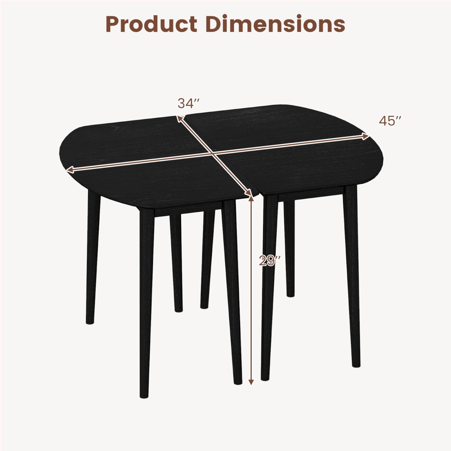 Extendable Oval Dining Table Set with 2 Half-Round Tables for 4-6 People