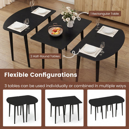 Extendable Oval Dining Table Set with 2 Half-Round Tables for 4-6 People