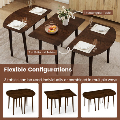 Extendable Oval Dining Table Set with 2 Half-Round Tables for 4-6 People