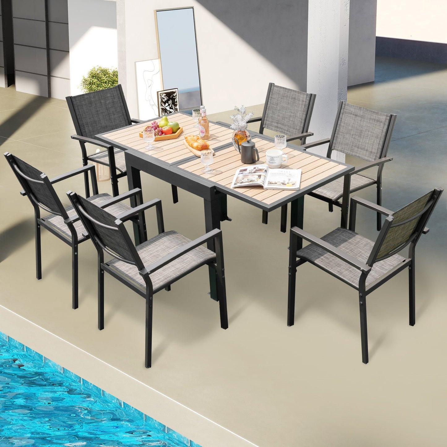 Mesa de Patio Extensible de 31.5-63 Pulgadas para 4-6 Personas - Natural