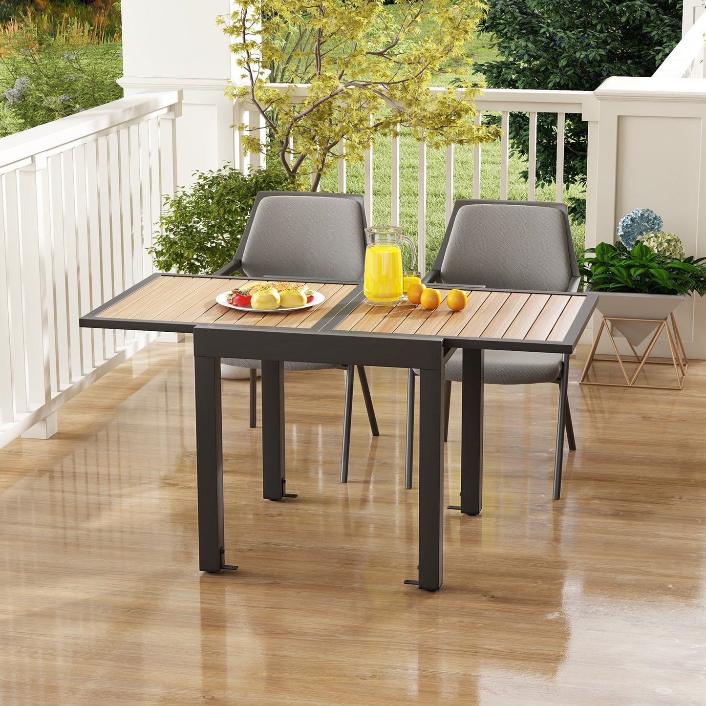 Mesa de Patio Extensible de 31.5-63 Pulgadas para 4-6 Personas - Natural